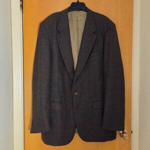 Vtg Halston Todays Man Wool Alpaca Sports Coat Jacket Mens 46XL Brown Glen Plaid